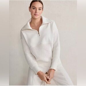 NWOT Haven Well Within Organic Cotton Terry Mixed-Media Half-Zip in Ivory S M
